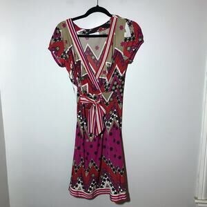 Emilio Pucci Italy rayon faux wrap v neck dress knee length short sleeve 4